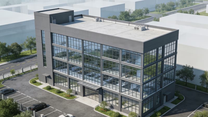 合肥廠房設(shè)計(jì)：8000平含無塵車間、辦公區(qū)一體化效果圖